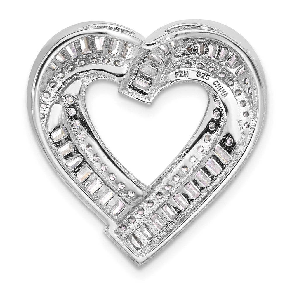 Sterling Silver Rhodium-Plated CZ Heart Chain Slide Pendant
