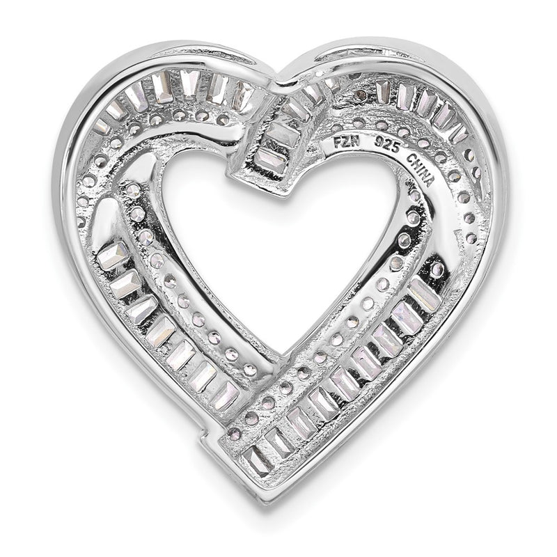 Sterling Silver Rhodium-Plated CZ Heart Chain Slide Pendant