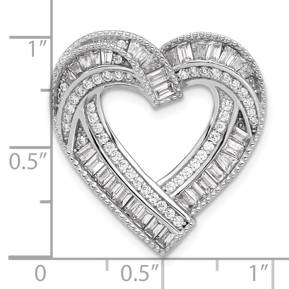 Sterling Silver Rhodium-Plated CZ Heart Chain Slide Pendant