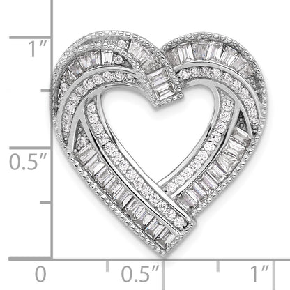 Sterling Silver Rhodium-Plated CZ Heart Chain Slide Pendant