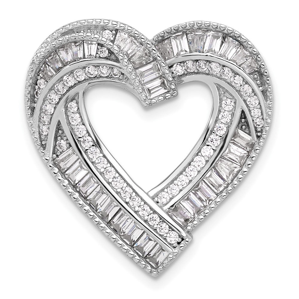 Sterling Silver Rhodium-Plated CZ Heart Chain Slide Pendant