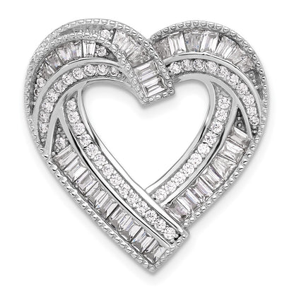 Sterling Silver Rhodium-Plated CZ Heart Chain Slide Pendant