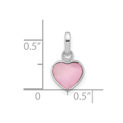 Sterling Silver Rhodium-Plated Pink Mother of Pearl Heart Pendant