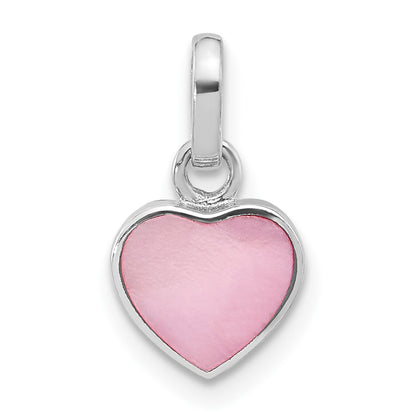 Sterling Silver Rhodium-Plated Pink Mother of Pearl Heart Pendant