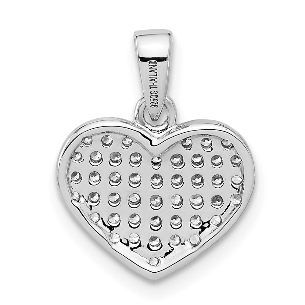 Sterling Silver Rhodium-Plated Polished and CZ Pave Heart Pendant