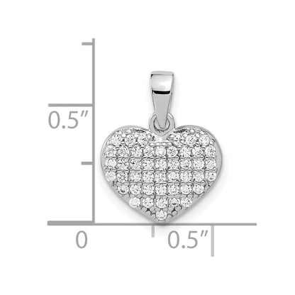 Sterling Silver Rhodium-Plated Polished and CZ Pave Heart Pendant
