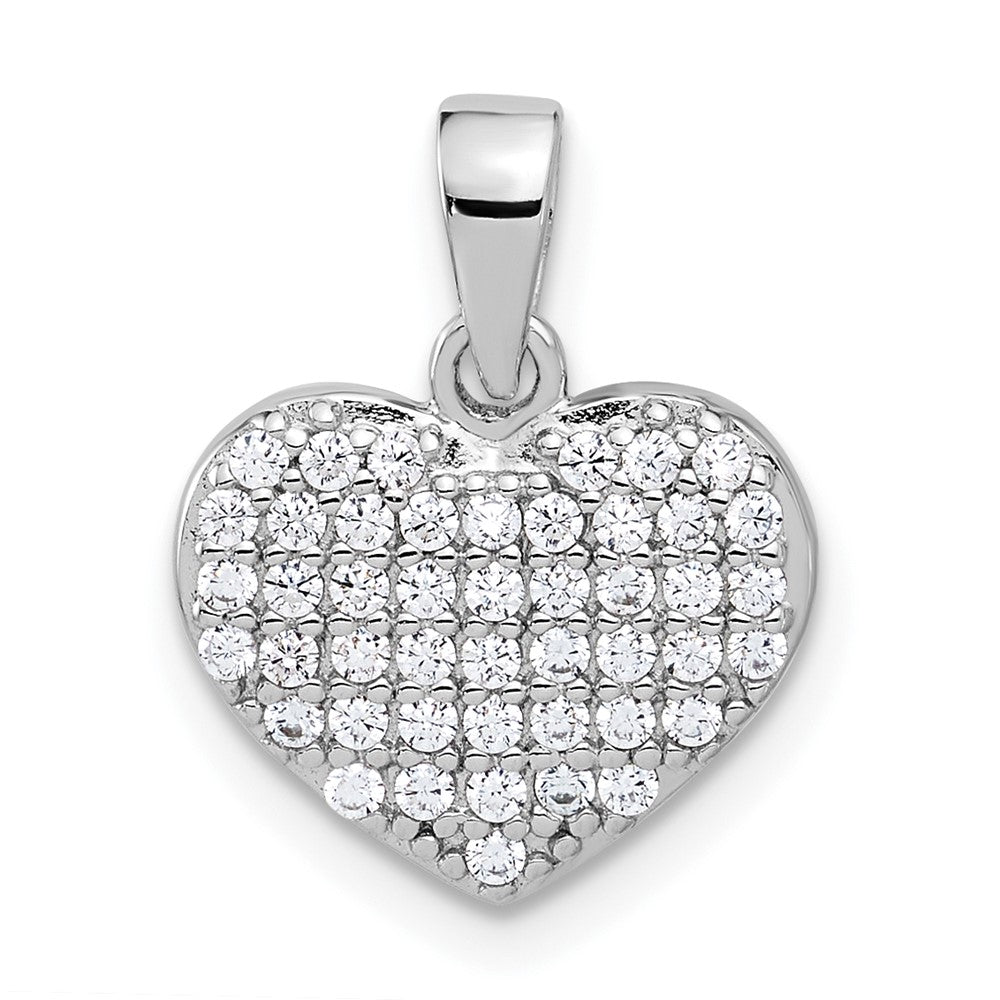 Sterling Silver Rhodium-Plated Polished and CZ Pave Heart Pendant