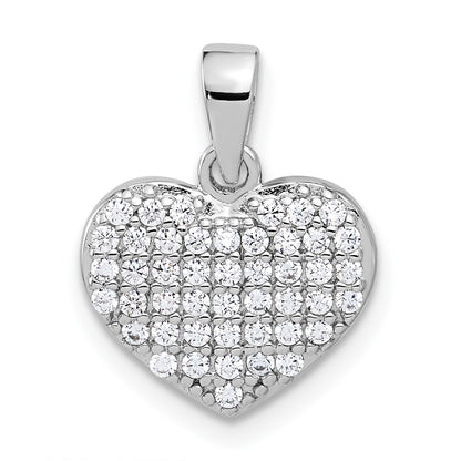 Sterling Silver Rhodium-Plated Polished and CZ Pave Heart Pendant