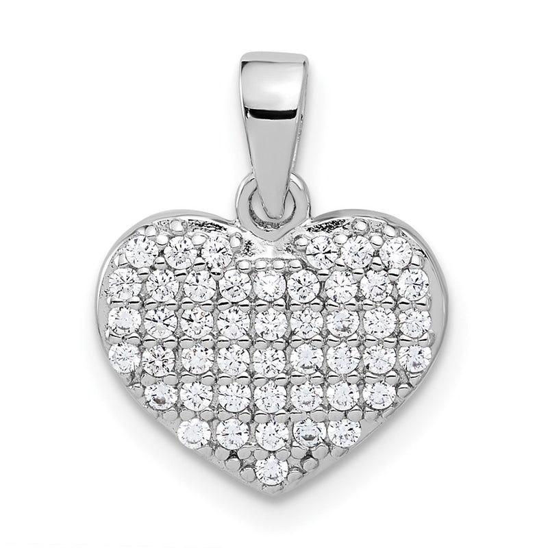 Sterling Silver Rhodium-Plated Polished and CZ Pave Heart Pendant