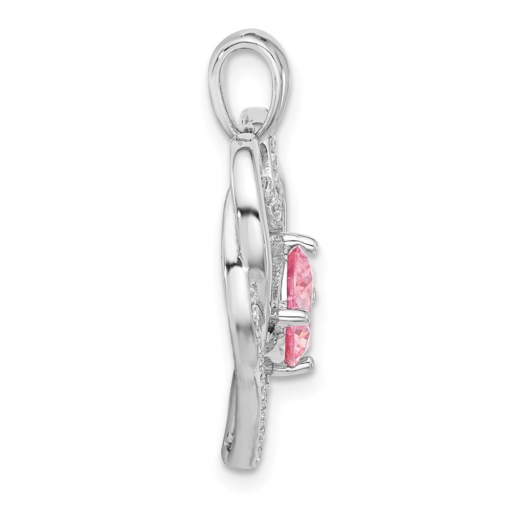 Sterling Silver Rhodium-Plated Pink and White CZ Double Heart Pendant