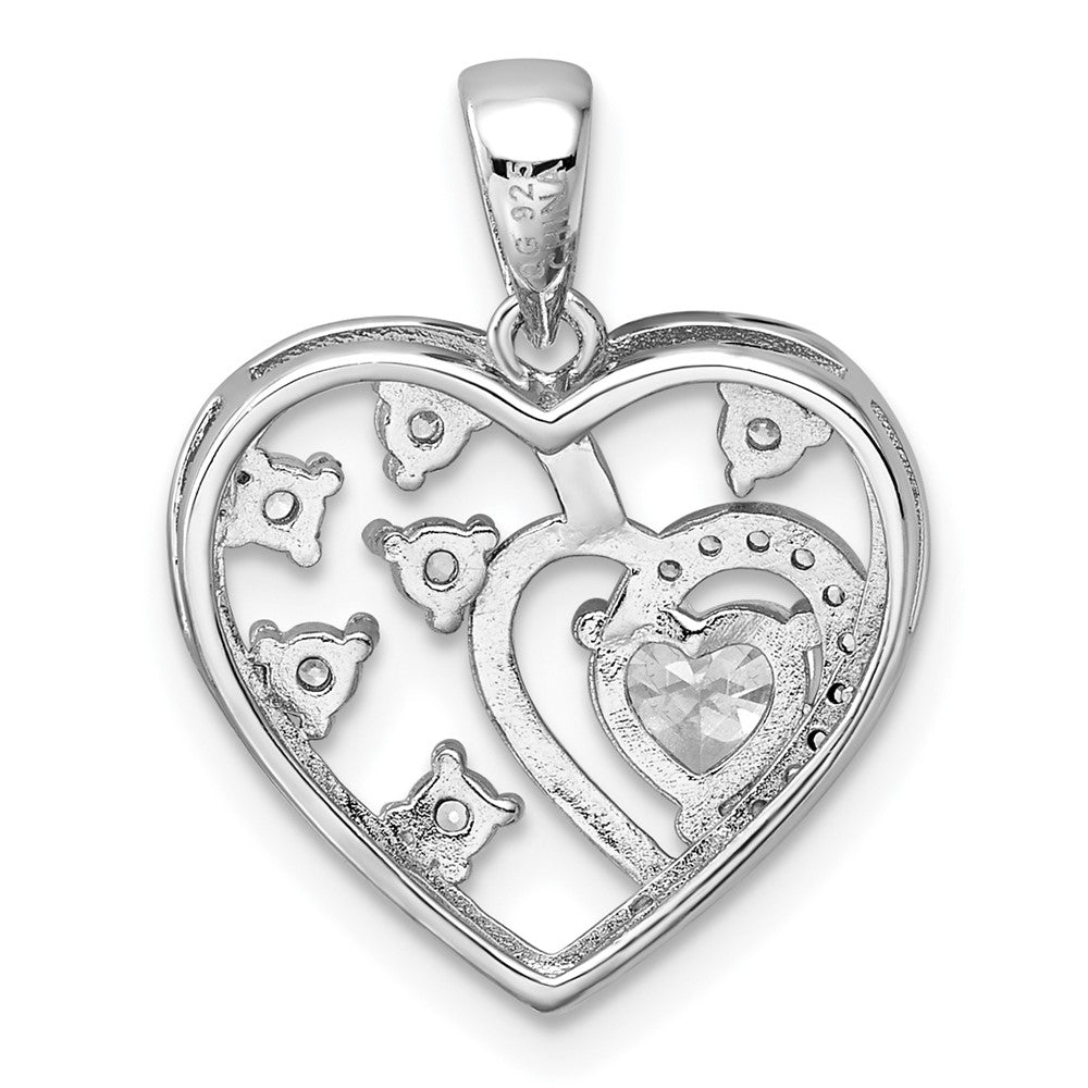 Sterling Silver Rhodium-Plated CZ Heart Pendant