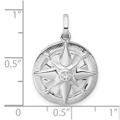 Sterling Silver Rhodium-Plated CZ Compass Pendant