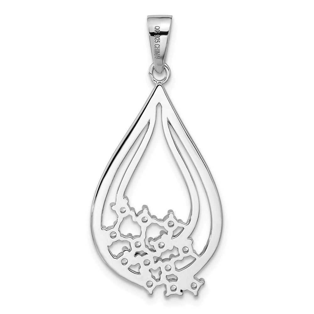 Fire Sterling Silver Rhodium-Plated Fancy CZ Drop Pendant