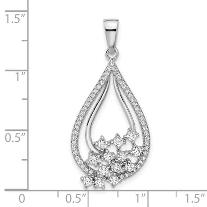 Fire Sterling Silver Rhodium-Plated Fancy CZ Drop Pendant