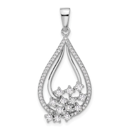 Fire Sterling Silver Rhodium-Plated Fancy CZ Drop Pendant