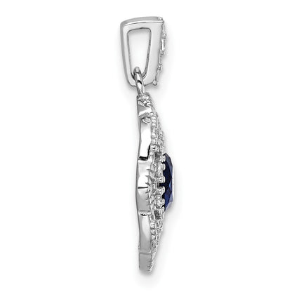 Sterling Silver Rh-Pltd Blue Glass & Clear CZ Fancy Vintage Pendant