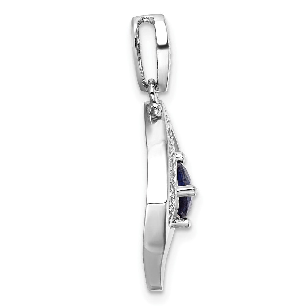 Sterling Silver Rh-Pltd Blue Glass and Clear CZ Fancy Square Pendant
