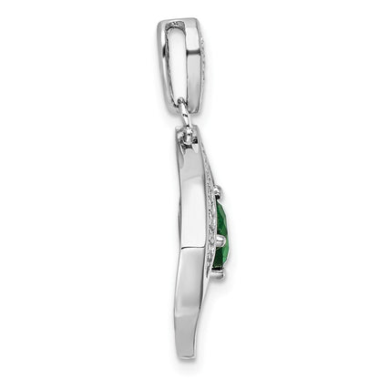 Sterling Silver Rh-Pltd Green Glass and Clear CZ Fancy Square Pendant