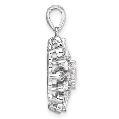 Sterling Silver Rhodium-Plated CZ Floral Pendant