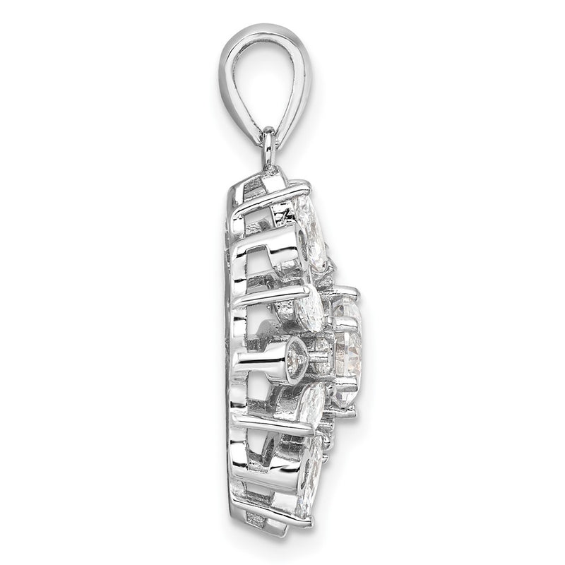 Sterling Silver Rhodium-Plated CZ Floral Pendant