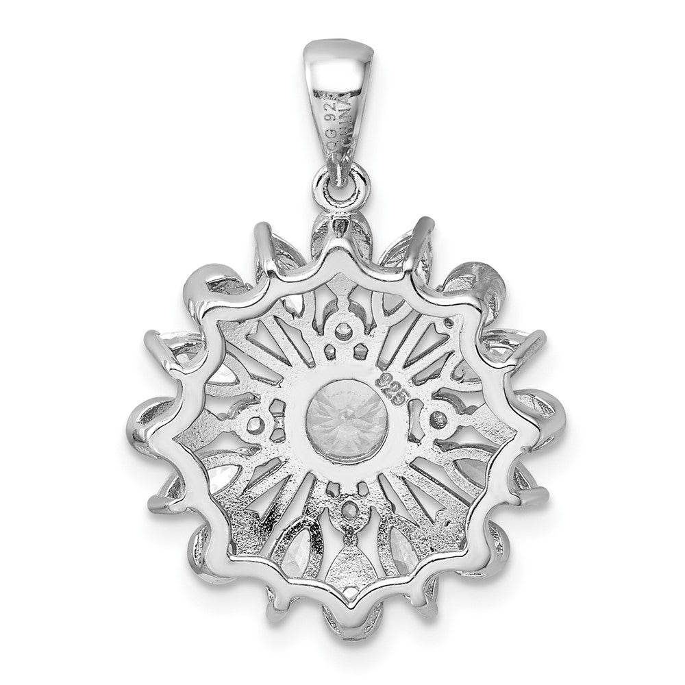 Sterling Silver Rhodium-Plated CZ Floral Pendant