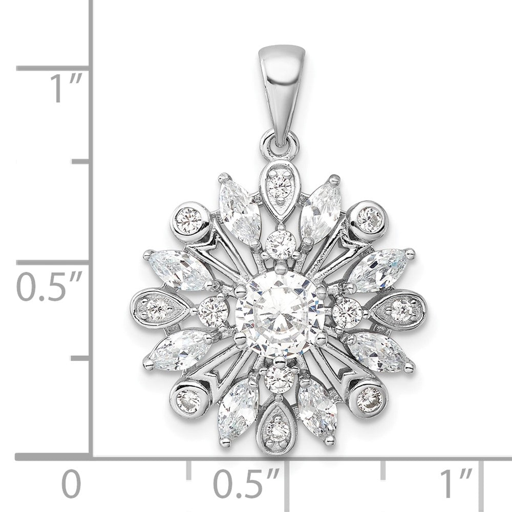 Sterling Silver Rhodium-Plated CZ Floral Pendant