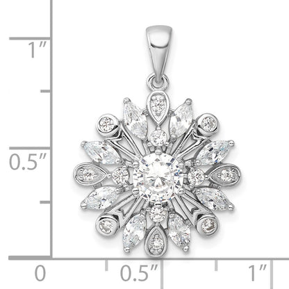 Sterling Silver Rhodium-Plated CZ Floral Pendant