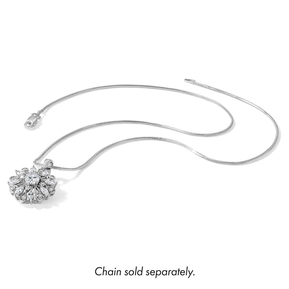 Sterling Silver Rhodium-Plated CZ Floral Pendant