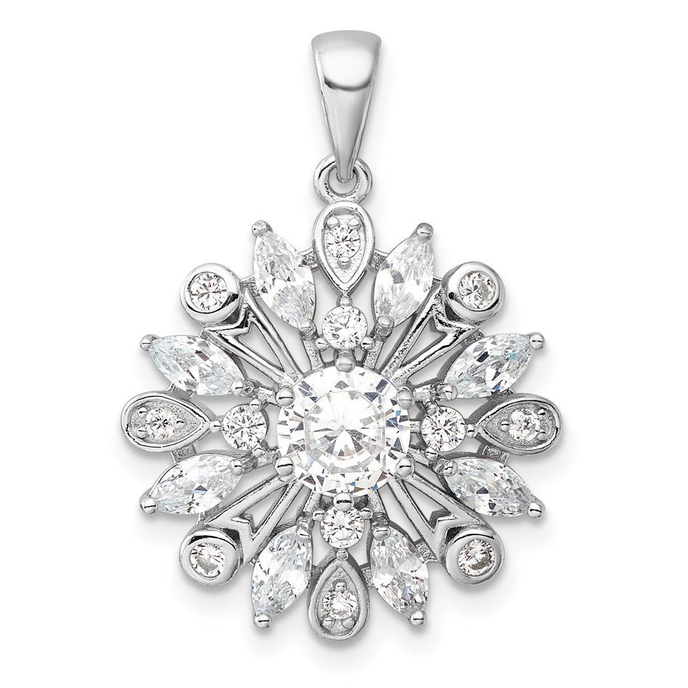 Sterling Silver Rhodium-Plated CZ Floral Pendant
