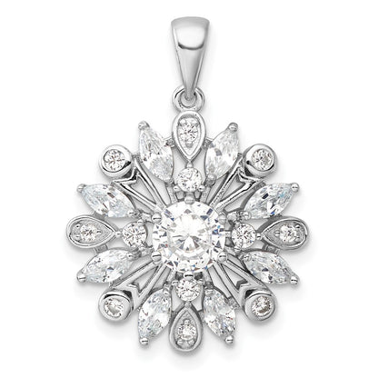 Sterling Silver Rhodium-Plated CZ Floral Pendant