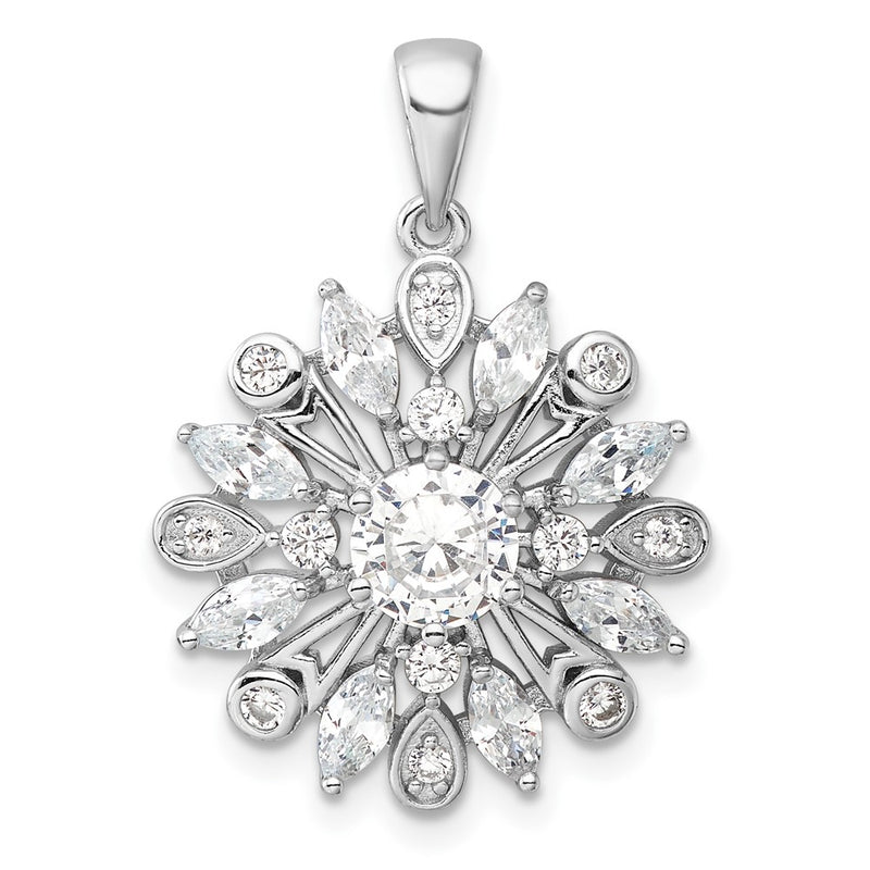Sterling Silver Rhodium-Plated CZ Floral Pendant