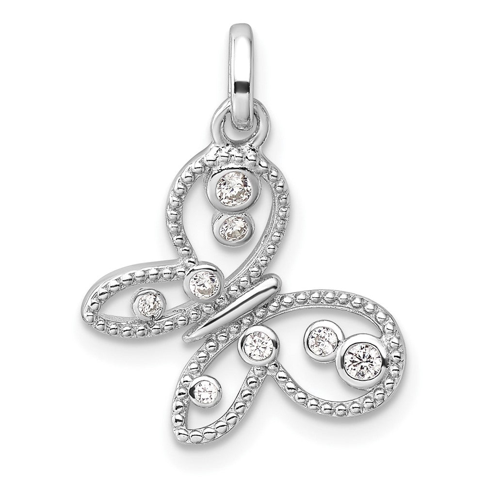 Sterling Silver Rhodium-Plated CZ Butterfly Pendant