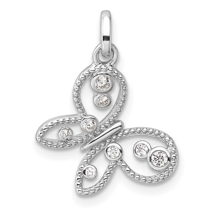 Sterling Silver Rhodium-Plated CZ Butterfly Pendant