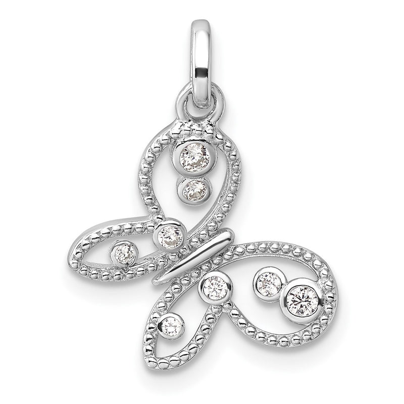 Sterling Silver Rhodium-Plated CZ Butterfly Pendant
