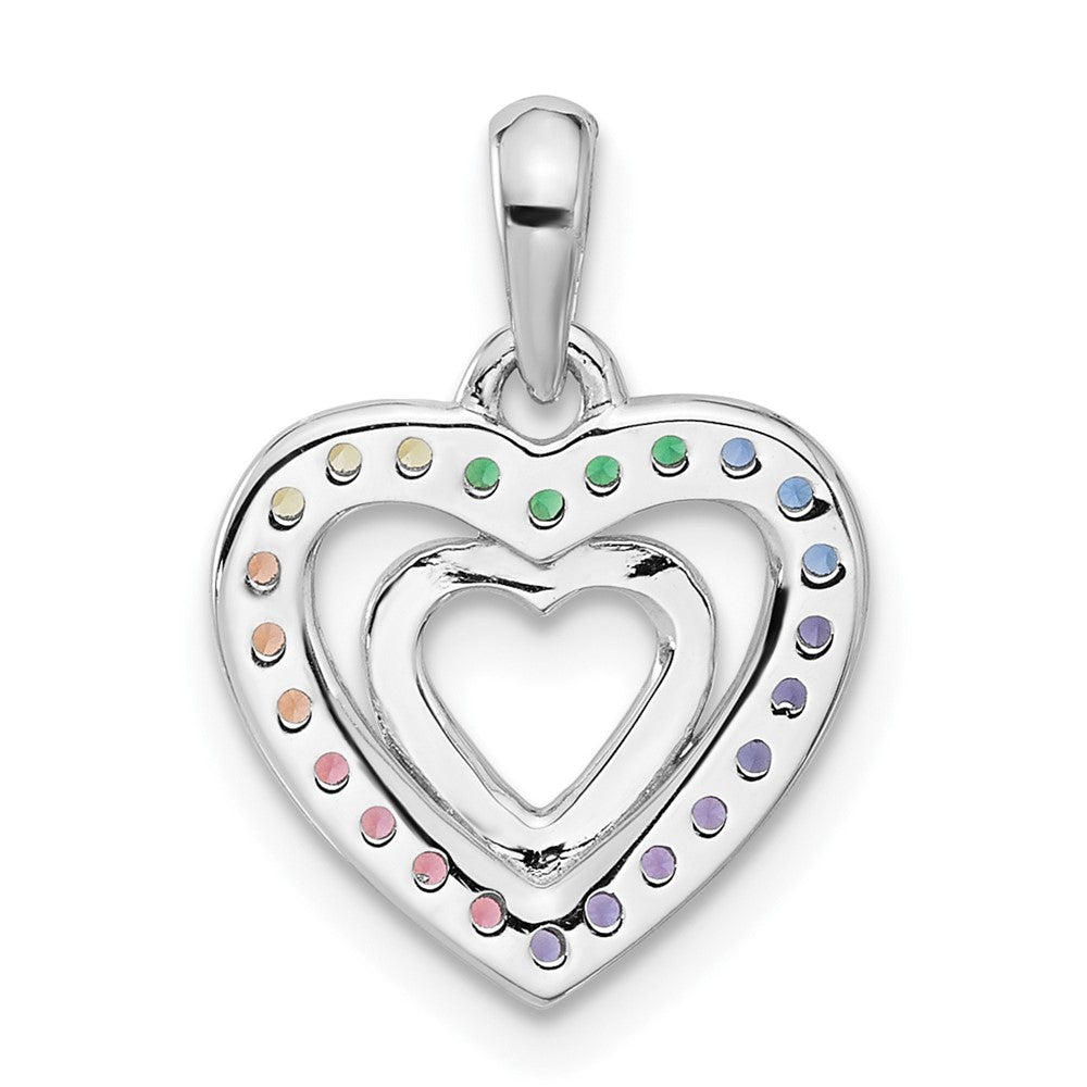 Sterling Silver Rhodium Plated Rainbow Crystal Double Heart Children's Pendant
