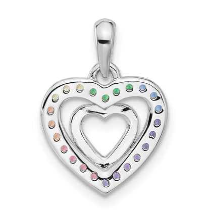 Sterling Silver Rhodium Plated Rainbow Crystal Double Heart Children's Pendant