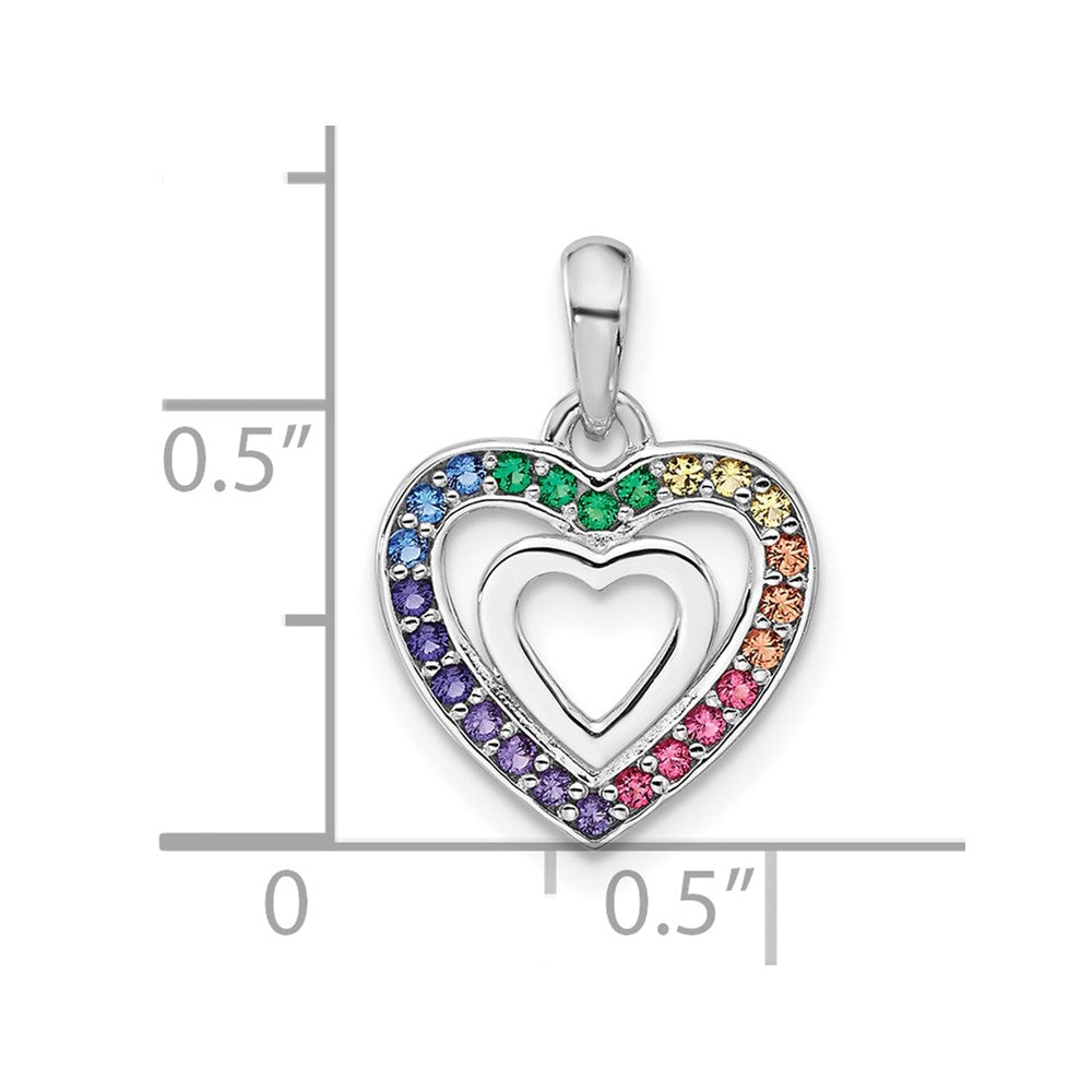 Sterling Silver Rhodium Plated Rainbow Crystal Double Heart Children's Pendant