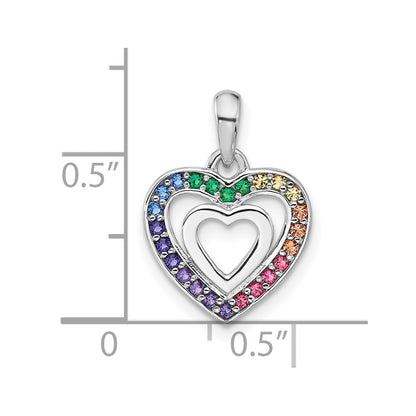 Sterling Silver Rhodium Plated Rainbow Crystal Double Heart Children's Pendant