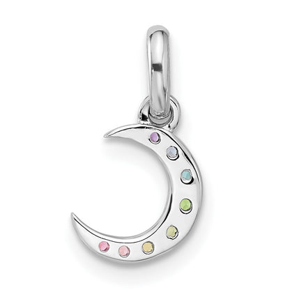 Sterling Silver Rhodium-Plated Rainbow Crystal Moon Children's Pendant