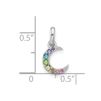 Sterling Silver Rhodium-Plated Rainbow Crystal Moon Children's Pendant