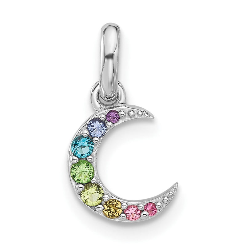 Sterling Silver Rhodium-Plated Rainbow Crystal Moon Children's Pendant