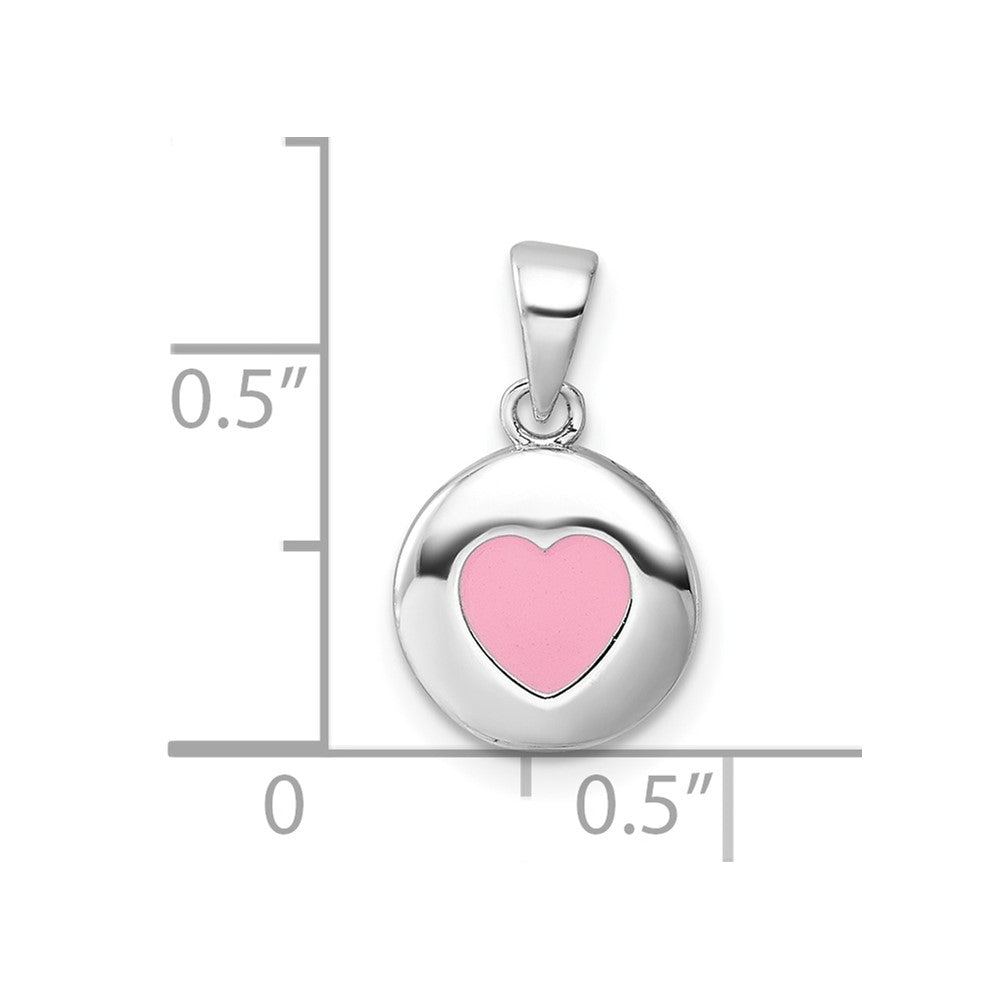 Sterling Silver Rhodium Plated Polished Pink Enamel Heart Children's Pendant