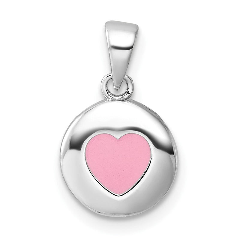 Sterling Silver Rhodium Plated Polished Pink Enamel Heart Children's Pendant