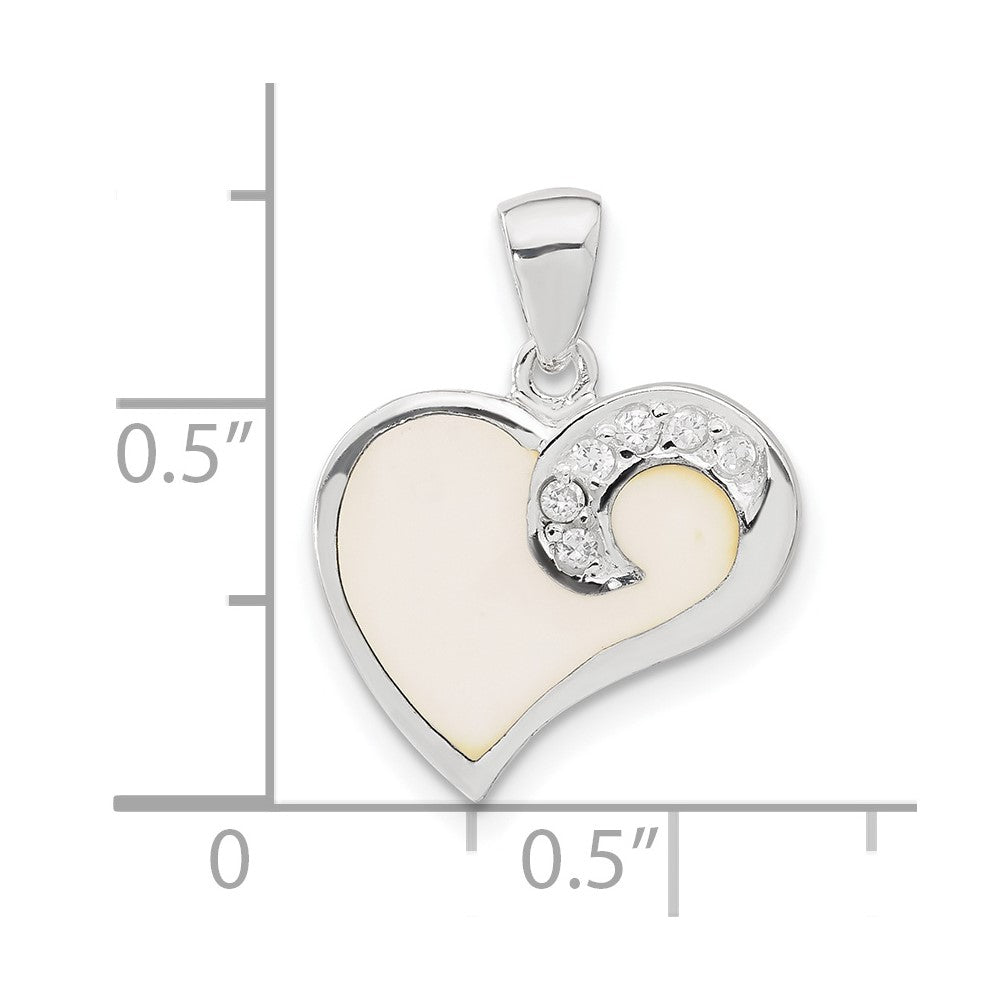 Sterling Silver Cz And White Enameled Heart Pendant