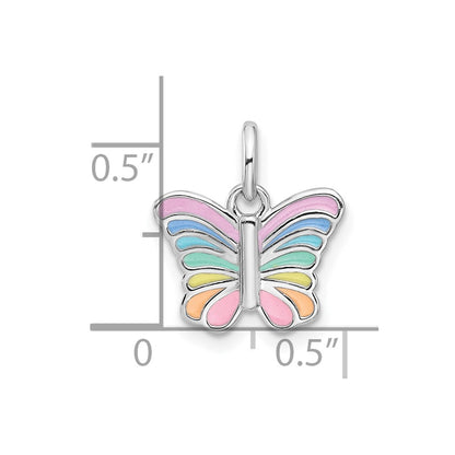 Sterling Silver Rhodium Plated Multi-Color Enameled Butterfly Children's Pendant