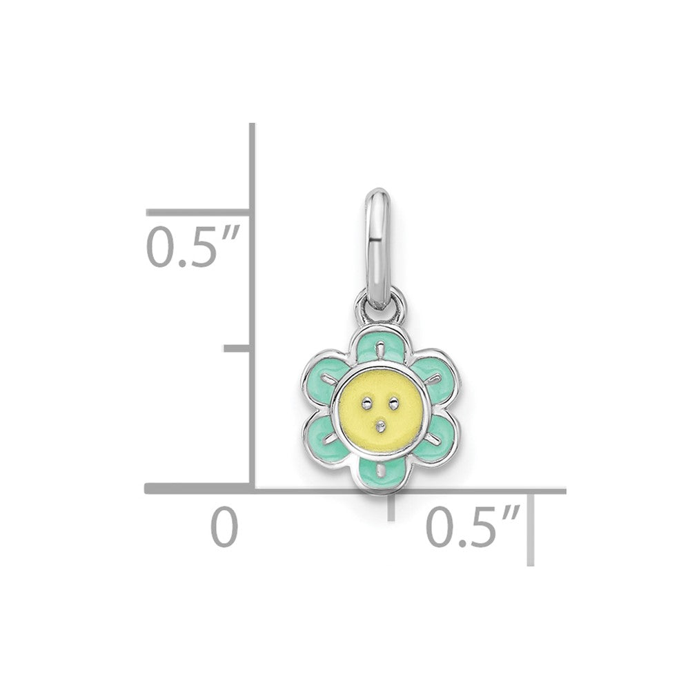 Sterling Silver Rhodium Plated Blue & Yellow Enamel Flower Children's Pendant