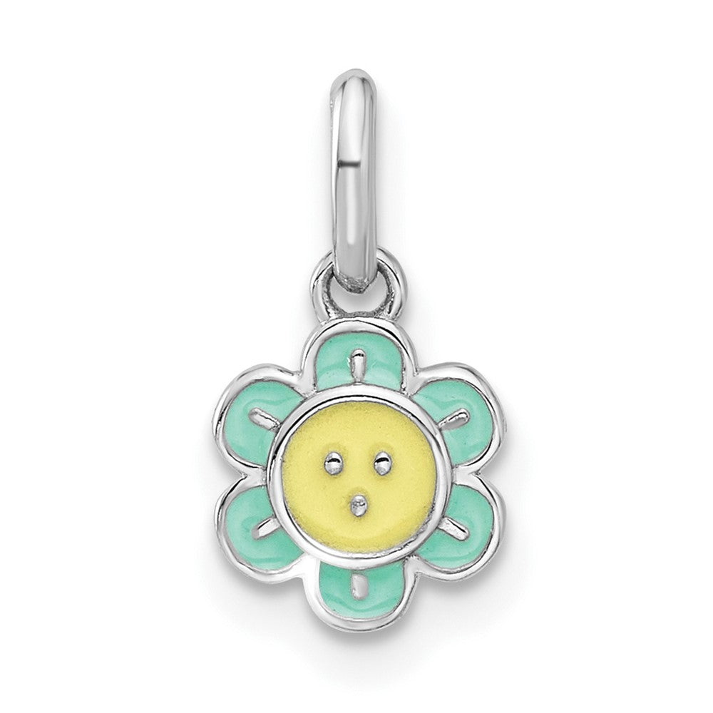 Sterling Silver Rhodium Plated Blue & Yellow Enamel Flower Children's Pendant