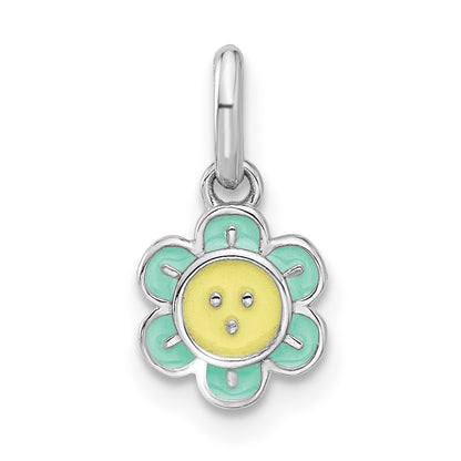 Sterling Silver Rhodium Plated Blue & Yellow Enamel Flower Children's Pendant