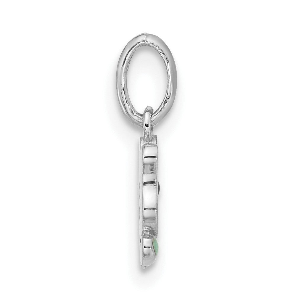 Sterling Silver Rhodium Plated Pink & Green Enamel Tulip Children's Pendant