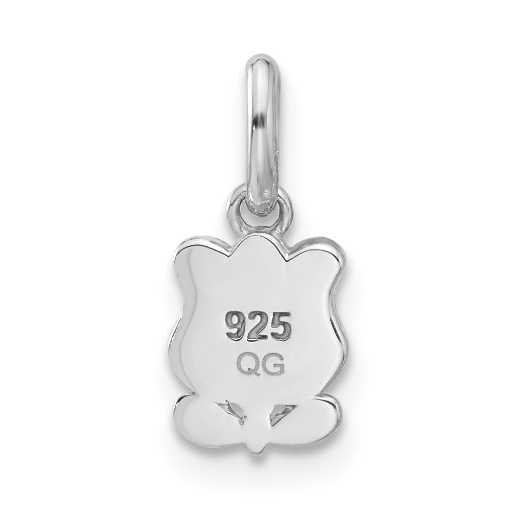 Sterling Silver Rhodium Plated Pink & Green Enamel Tulip Children's Pendant